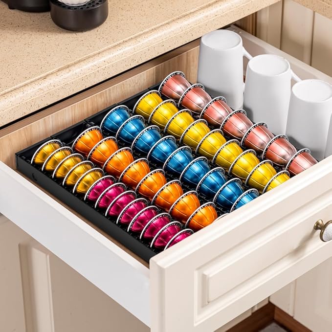 FlagShip Vertuo Pod Drawer Insert for Counter,Nespresso Pod Holder DIY Magnetic Connect Black Metal(5 Packs)
