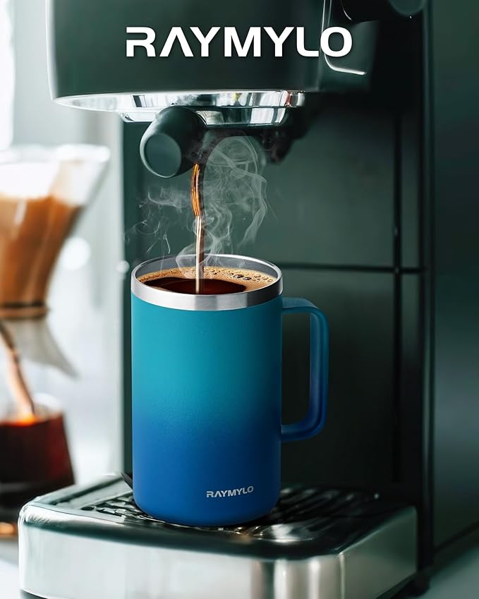 Insulated Coffee Mug 24 oz, Double Wall Stainless Steel Coffee Mug with Lids, Leak-Proof & Detachable Slider Lid for Thorough Clean, Keeps Coffee Cold for 9 Hrs, Suitable for Camp Home Office