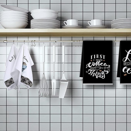 Ferraycle 4 Pieces Kitchen Dish Cloths Coffee Kitchen Hand Towels Absorbent Tea Towels 24 x 16 Inches, Cafe Lover Gift Bar Decorative Dish Cloths Rags, for Farmhouse(Mainly Black,Truck Style)