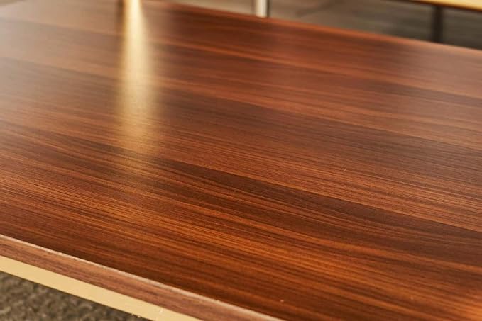 Shrine Rectangle Coffee Table, Mid-Century Modern Design, Two-Tier Walnut MDF Table, 39.4" D x 21.6" W x 17.3" H, Sleek Conical Metal Legs with Gold Finish