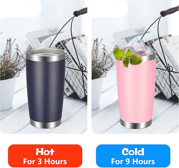 VEGOND 20oz Tumbler with Lid and Straw Stainless Steel Tumbler Cup Bulk Vacuum Insulated Double Wall Travel Coffee Mug Powder Coated Coffee Cup(Navy Blue 12 Pack