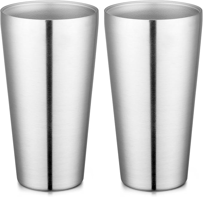 Beasea Stainless Steel Cups 19 oz, 2 Pack Large 18.6oz 550ml Stainless Steel Water Drinking Tumbler Stackable Double Wall Insulated Metal Pint Glasses Tin Cups for Home Party Camping