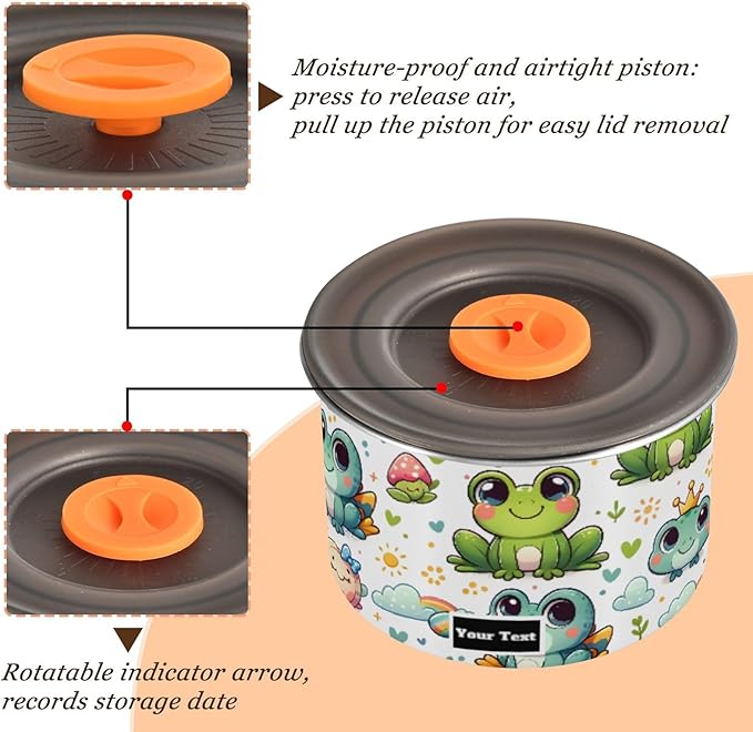 ALAZA Cute Cartoon Frog Kitten Cats Airtight Coffee Bean Canister Customed 900ml Food Storage Containers with Lids For Gournd, Tea, Sugar, Flour, Rice, Cereal, Candy Cookie Jar