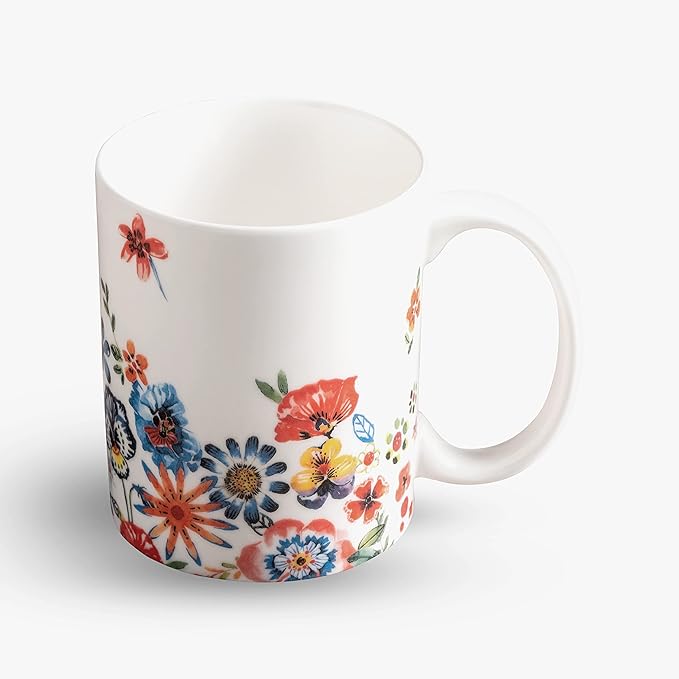 Maison d' Hermine Coffee Mug with Handles Fine Bone China Mugs Pack of One Tea Cups for Hot Beverages Cappuccino Latte Home Office Perfect for Gift (Happy Florals - High Summer Its Summer, 15 Ounce)