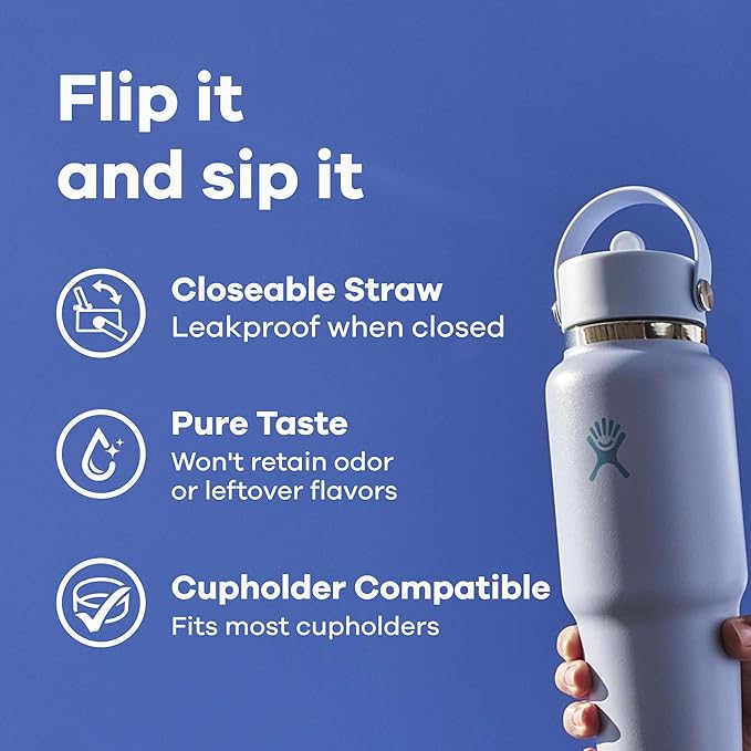 Hydro Flask Travel Water Bottle - Insulated Stainless Steel - Wide Straw Lid, Non Spill, Leakproof in 32 Oz Indigo Blue