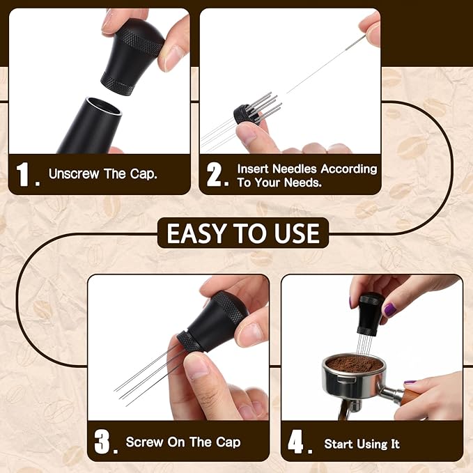 2 Pcs Coffee Stirrer Tool Wdt Espresso Distribution Tool 0.35mm 7 Needles Coffee Stirring Tamper Aluminum Alloy Espresso Machine Accessories with 14 304 Stainless Steel Needles for Barista Cafes Gift