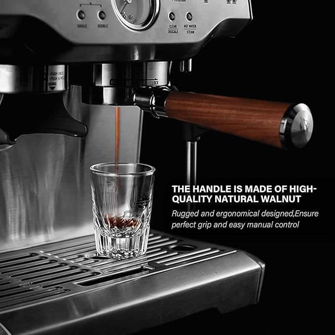 Espresso Portafilter | 54mm Bottomless portafilter with 3 Ear | Suitable for 54mm Breville/Sage Barista Espresso Machine | with Walnut Handle and Stainless Steel Single Wall Basket