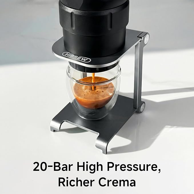 HIBREW H4C Explorer - Portable Electric Espresso Maker, USB-C Rechargeable for Coffee Pods & Ground Coffee, Compact for Home and Travel, with Foldable Holder & Carrying Case (Black)