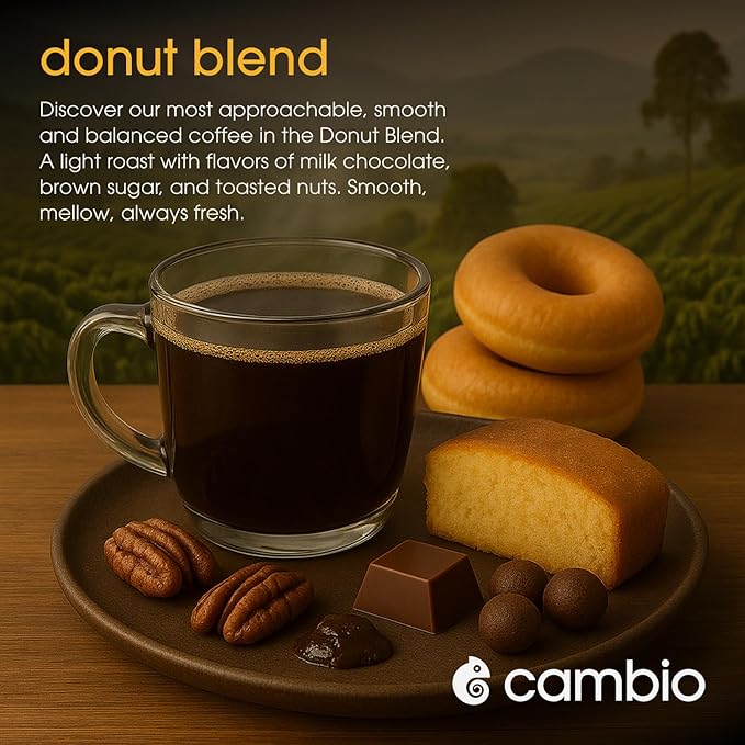 Cambio Roasters Organic Coffee Pods - Donut Blend Light Roast, The Only Organic Recyclable Aluminum Coffee Pods, Small Batch Roasted, Keurig Compatible, Balanced Flavor, Longer Lasting Freshness, 60 Count