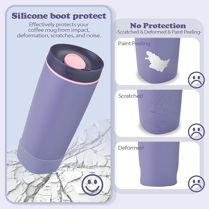 2pcs Silicone Boot for Owala SmoothSip Slider Coffee Tumbler 20oz 12oz, Anti-Slip Sleeve for Travel Coffee Mug, Protective Accessories for Owala BPA Free (Blue Jay)
