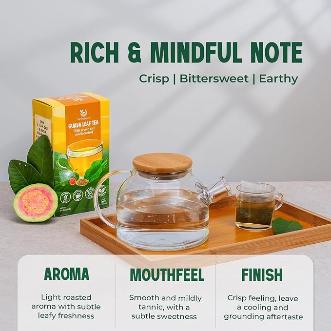 VieTreasures 40 Guava Lotus Leaf Tea Bags | 100% Natural Botanicals Blends, No Caffeine, Vegan, No Sugar | Herbal Tea for Digestion & Weight Balance, Individually Wrapped for Freshness | 2.8oz