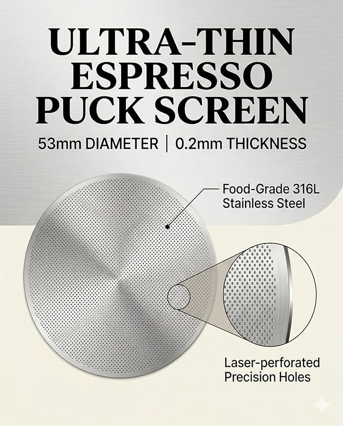 3 Pack 53mm Espresso Puck Screen – 0.2mm Ultra-Thin with Cleaning Blind Disk, Compatible with 54mm Espresso Portafilters (Breville Bambino, Breville Barista, Ninja Luxe Café), Essential Set