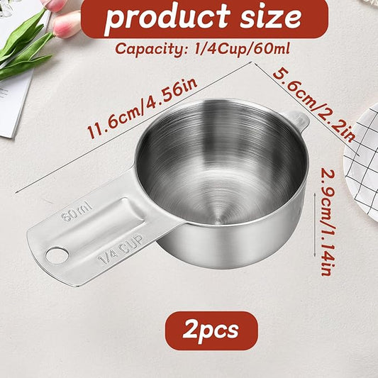 2PCS 1/4Cup Measuring Cup Scoop(60ml, 2oz) Stainless Steel Coffee Measuring Scoops for Flour Rice Dog Food Wet and Dry Ingredients, Dishwasher Safe