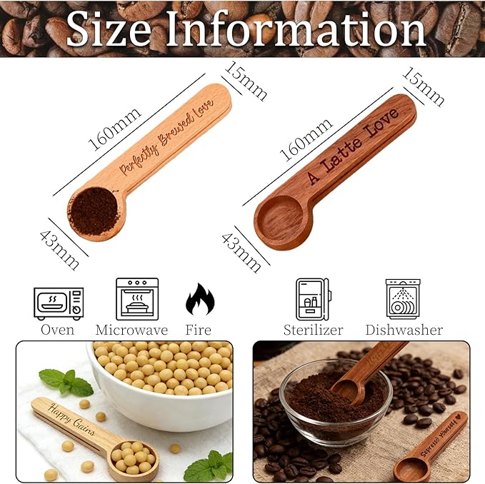 Personalized Wooden Coffee Scoop with Clip, Custom Engraved Measuring Coffee Spoon with Name for Ground Beans or Tea, Sugar, Protein Powder, Coffee Lover Family Dad Mom Birthday Valentines Gifts