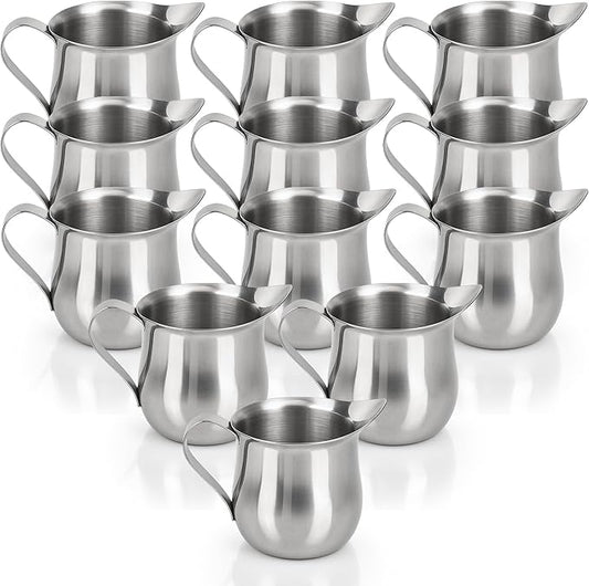 12 Pack Stainless Steel Bell Creamers 3 oz Mini Cream Pitcher Small Cream Jugs for Milk, Coffee, Jam, Sauces, Syrup