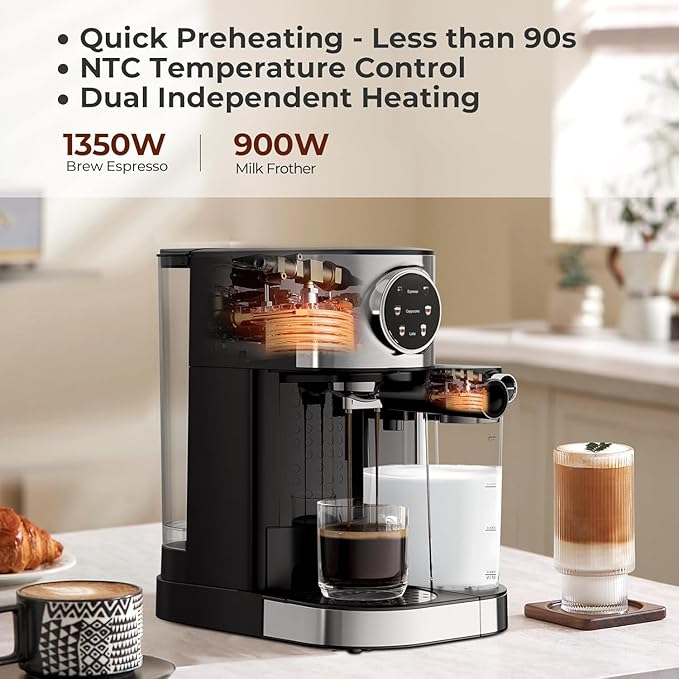 Espresso Machine 20 Bar, Super Compact Espresso Maker Stainless Steel with Touch Screen, Professional Coffee Machine, Automatic Milk Frother for Cappuccino