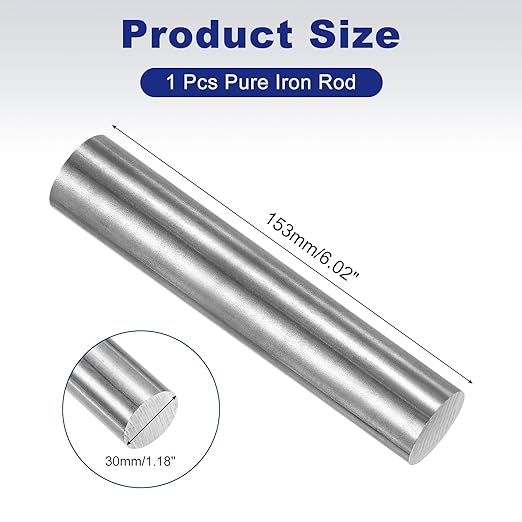 PATIKIL Pure Iron Bar, 1.18" Diameter 6.02" Length Iron String Rod Steel Stick DIY Craft Supplies for Crafting Science Lab Testing
