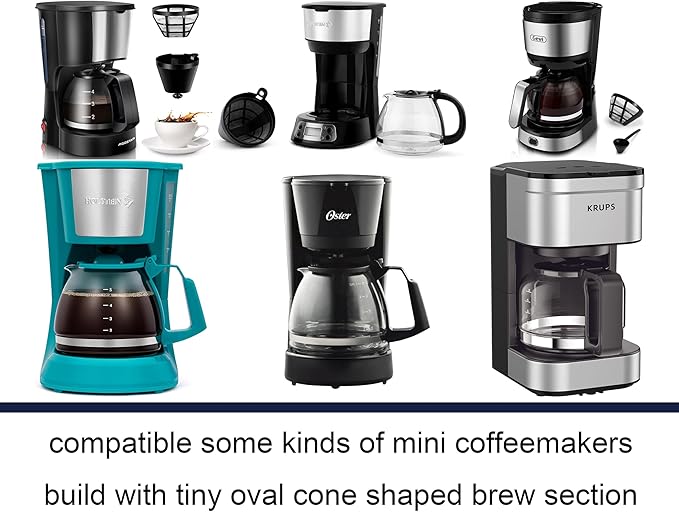 NRP size #2 Nylon Mesh Permanent Coffee Filter Replacement for Mini Coffeemaker 4-5 cup models, 2-pack Oval Cone Shaped, Compatible oster, Gevi and MORE