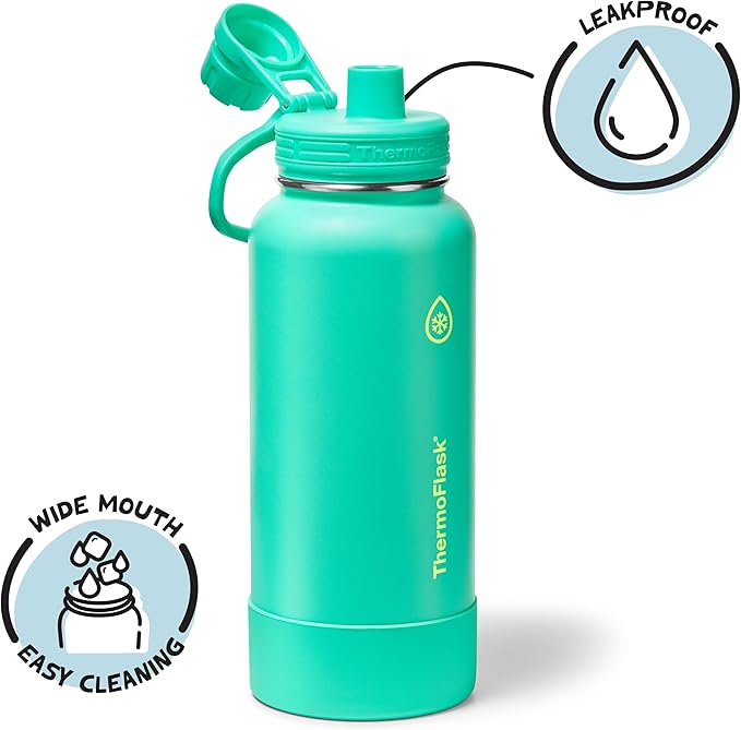 ThermoFlask 32 oz Double Wall Vacuum Insulated Stainless Steel Water Bottle with Spout Lid, Screamin' Green