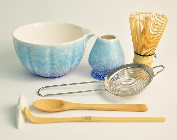 Matcha Whisk Set, Complete Matcha Kit for Authentic Matcha Making, includs Matcha Bowl Chawan Bamboo Whisk (Chasen), Tea Scoop, Whisk Holder 8pcs, Gift for Health-Conscious, Matcha Lovers, Blue