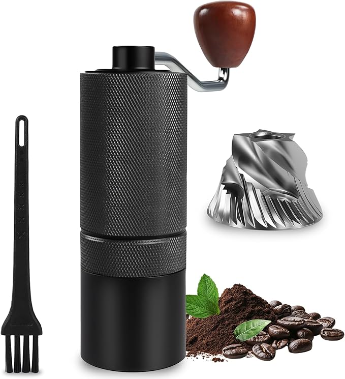 Manual Coffee Grinder Detachable Stainless Steel Conical Burr Aluminum Coffee Bean Grinder with 25 Grinding Settings Cleaning Brush Grindable Espresso Moka Pot French Press for Camping Black