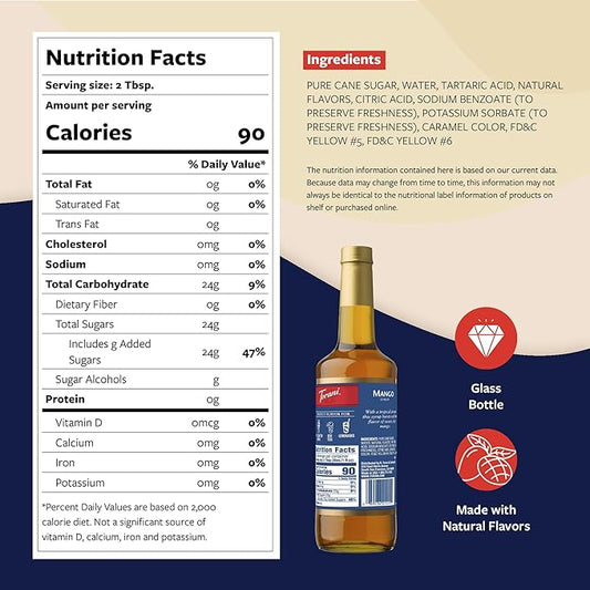 Torani Mango Syrup for Drinks, Flavoring for Iced Tea, Lemonade, and Sodas, Glass Bottle with Pump Included, 25.4 Fl Oz