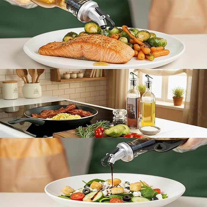 WERTIOO 6 PACK Glass Olive Oil Dispenser Bottle, 17 OZ/500ml Oil Dispenser for Kitchen with 6 Pourer, 3 Stainless Steel Funnel & 1 Pen and 8 Label for Kitchen