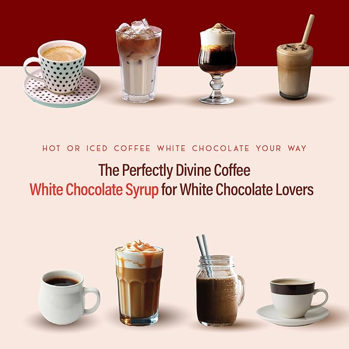 RIO White Chocolate Flavoring Coffee Syrup, Perfect for Hot or Iced Drinks & Desserts, Classic White Chocolate & Coffee Combo, Barista-Grade Flavor Syrups for Coffee Drinks at Home & Work - 700ml