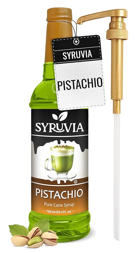 Syruvia Coffee Syrup, Pistachio Flavored Syrup for Drinks, and Desserts – 25.4 fl oz, With Pump