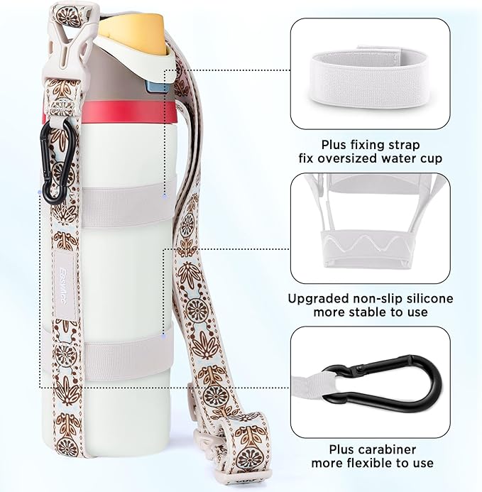 EasyAcc Water Bottle Holder Strap Sling, for Owala FreeSip 24 32 40 oz, Hydro Flask, Cirkul, Yeti, Stanley Flip, Universal Water Bottles, with Carabiner, for Walking Curise Travel (Bottle Excluded)