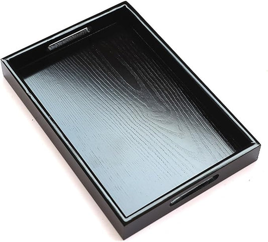 Wooden Serving Tray with Handles, Rectangle Decorative Serving Tray Platter Wood Bed Tray with Raised Edges Snack Tray for Home Kitchen Restaurant Coffee Tea Food Breakfast Dinner Décor(Black)