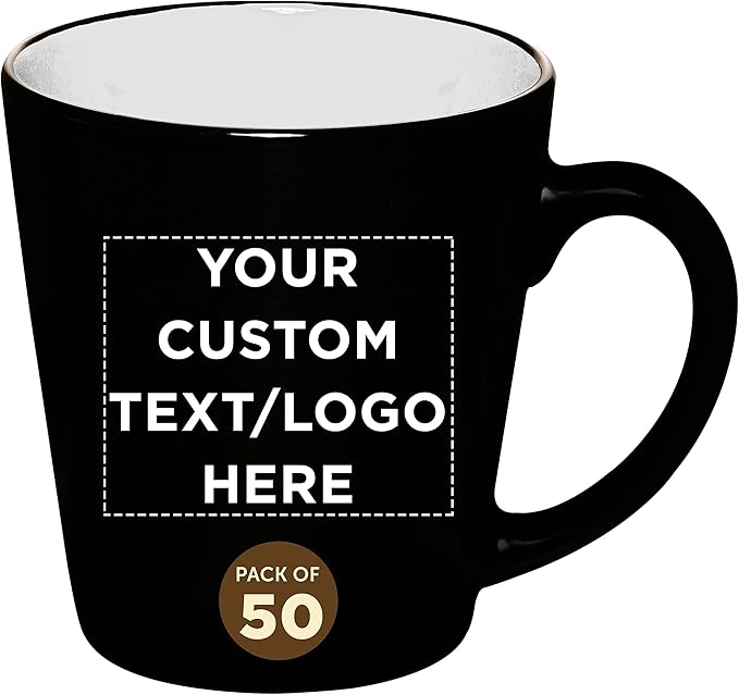 Custom Ceramic Coffee Latte Mugs 12 oz. Set of 50, Personalized Bulk Pack - Perfect for Coffee, Tea, Espresso, Hot Cocoa, Other Beverages - White