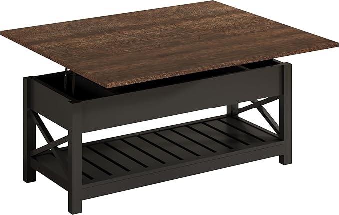 ChooChoo Coffee Table Lift Top, Multi-Function Convertible Coffee Tables with Storage and Hidden Compartment, Coffee Table Converts to Dining Table for Living Room, 40 Black & Espresso