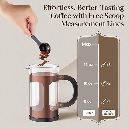 Veken French Press Coffee Maker, Heat Resistant Thickened Borosilicate Glass,Stainless Steel Brewer,Single Serve Small Pot, Cold Brew Cafetera Teapot for Kitchen Travel Camping, 21oz 0.6 L,Copper