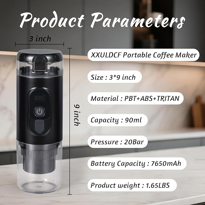 Portable Espresso Coffee Maker,Travel Coffee Maker for Camping with Self-Heating & 20Bar Pressure - USB-C Charging, Smart Display, Compatible with Capsules/Grounds for Camping/RV/Office