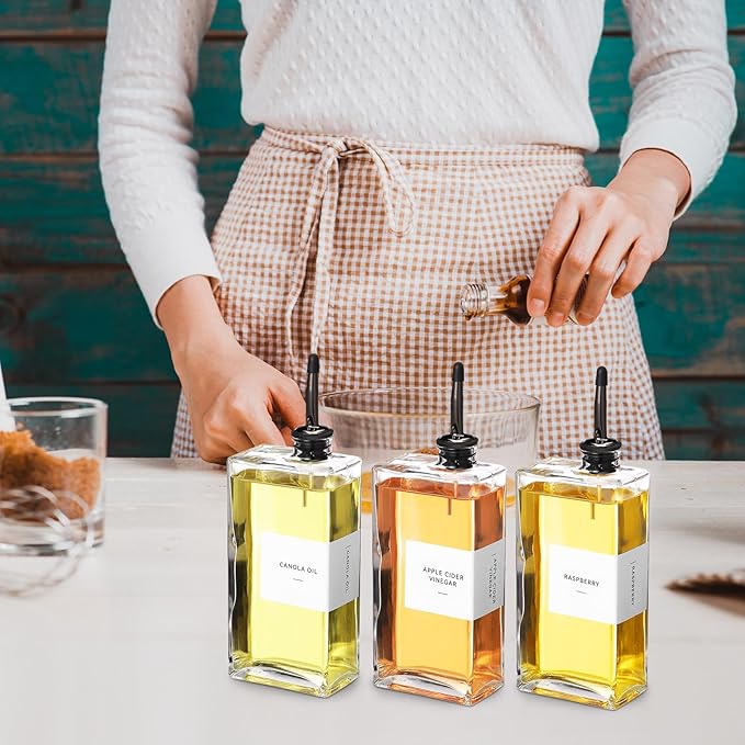 3 Sets Olive Oil Dispenser Bottles for Kitchen with Nozzles Funnel Labels Cooking Oil Dispenser 500ml Set for Kitchen Vinegar Coffee Syrup (Black)