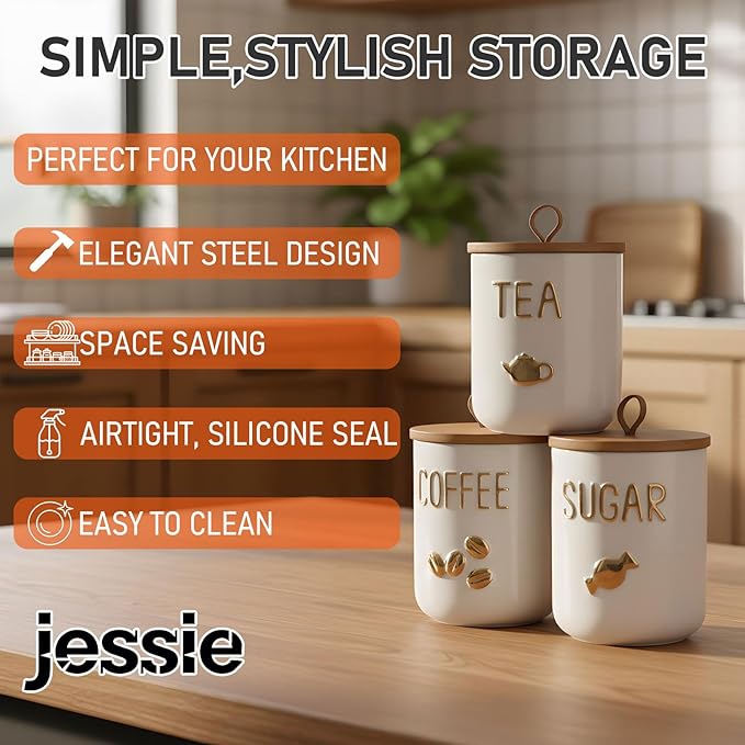 jessie 27oz Ceramics Coffee Canisters with Airtight Seal Bamboo Lid Silicone,Coffee Bean Storage for Kitchen Countertop,Food Storage Jars for Coffee Bean Ground Coffee (Tea)