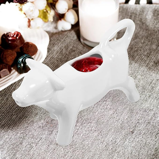 DOITOOL 2pcs Mini Cow Creamer Coffee Tea Milk Syrup Dressing Server with Handle White Porcelain 40ML