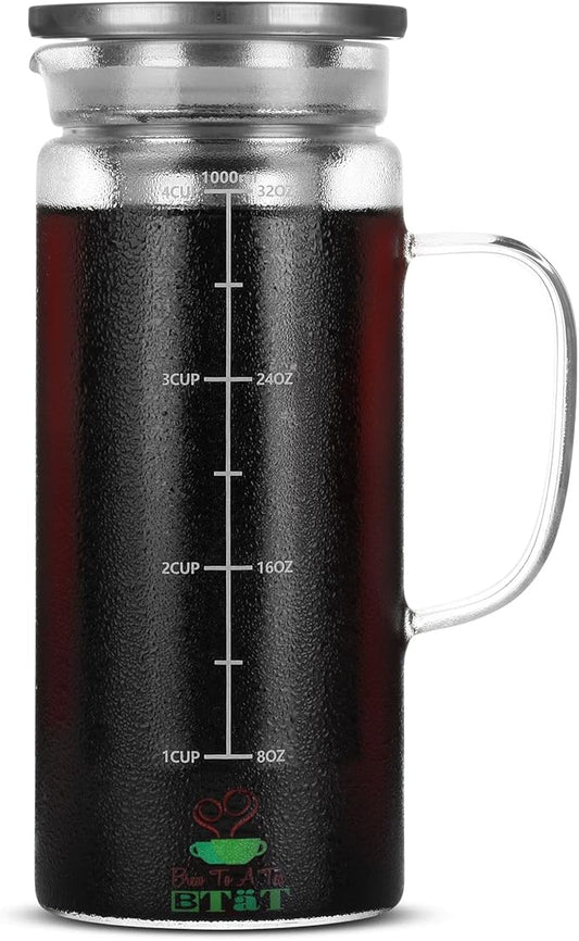 BTaT- Cold Brew Coffee Maker, Iced Coffee Maker, 1 Quart, 32 oz, Iced Tea Maker, Cold Brew Maker, Tea Pitcher, Coffee Accessories, Iced Tea Pitcher, Cold Brew System, Cold Brew Pitcher