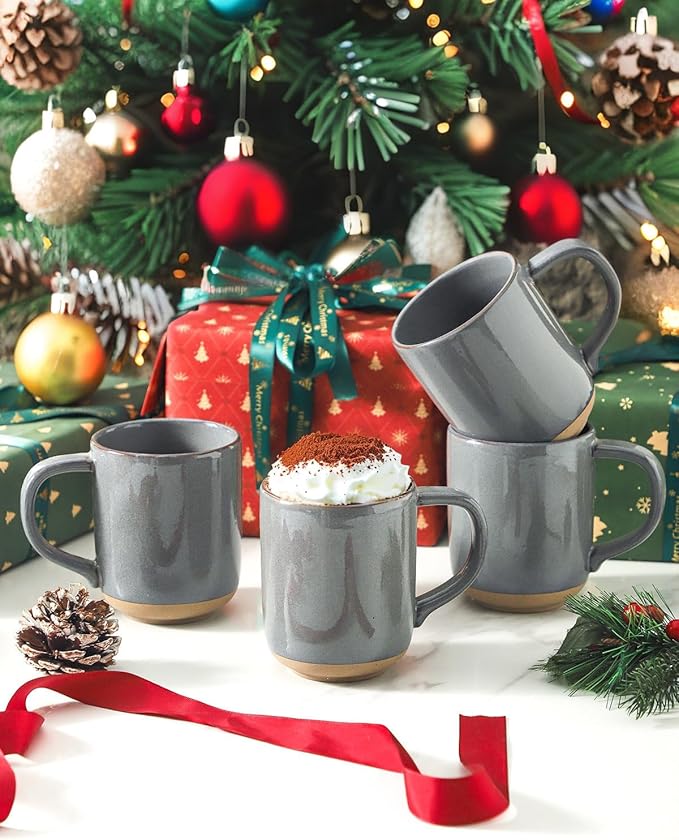 HASENSE Coffee Mugs, 12 OZ Coffee Cups Ceramic Set of 4 with Handle and Speckled Patterns for Man Woman, Vintage Stoneware Porcelain Coffee Cups Set for Tea, Cocoa, Milk, Latte and Cappuccino - Gray