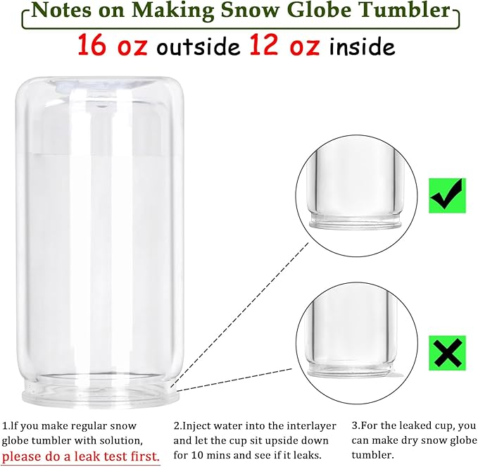 16 Oz Plastic Snow Globe Tumbler with Lid and Straw, 6 Pack Double Wall Pre Drilled Plastic Mason Jar Cups Can for Snow Globe Glitter DIY Gift(Clear)