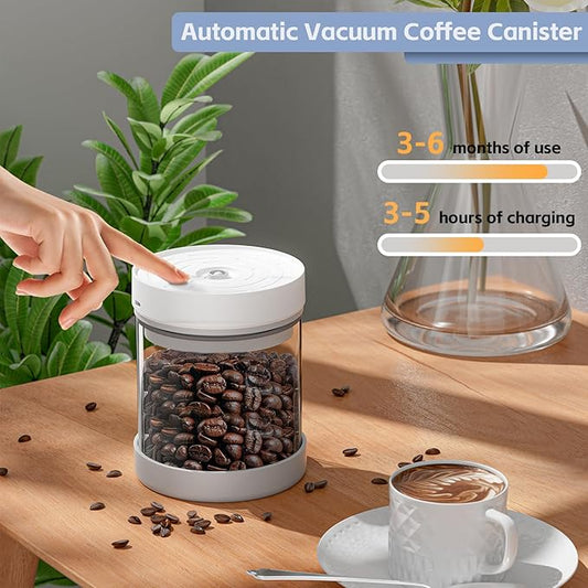 Auto Vacuum Coffee Container, 700ML/10oz Airtight Food Storage Containers, Coffee Bean Storage Canister, Glass Storage Jars for Beans & Food