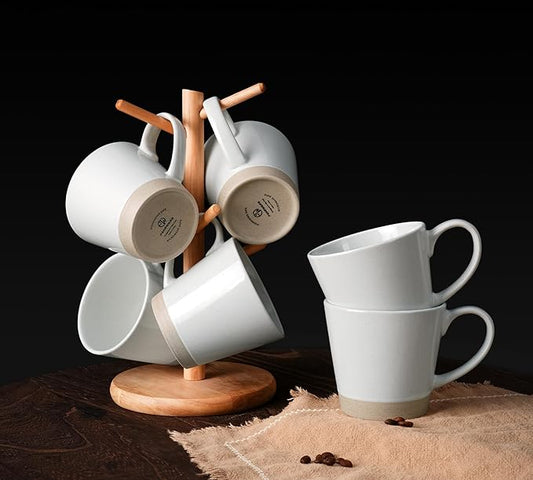 famiware Coffee Mugs for 6, 12 oz Mug Set, Dringking Cup with Handle for Coffee, Tea, Cocoa, Milk, Saturn serise, White