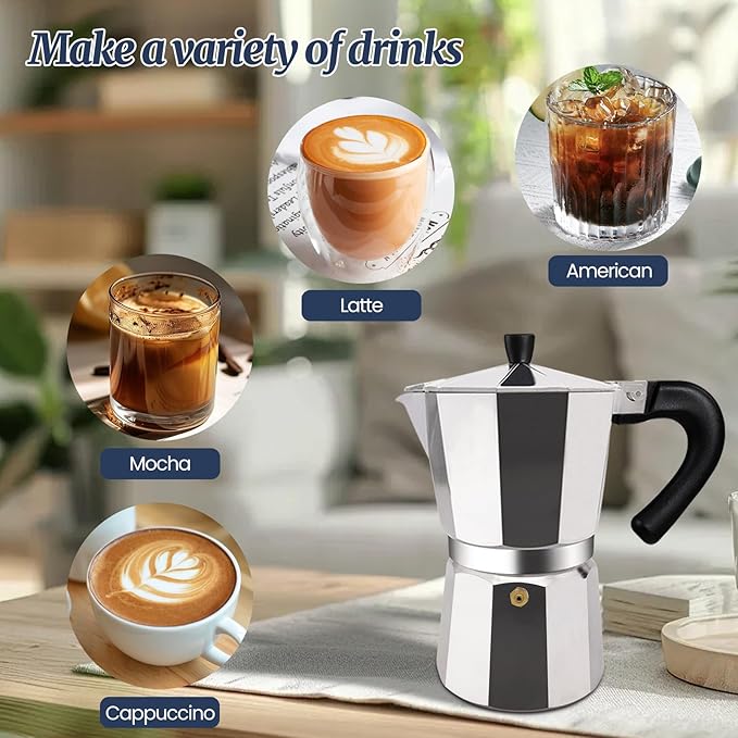 9 Cup Moka Pot Aluminum 450ml Italian Coffee Maker Stovetop Espresso CoffeeMakers Mocha Pot Percolator for Electric Ceramic Stove Classic Greca Cafe Makers Portable for Easy Brewing