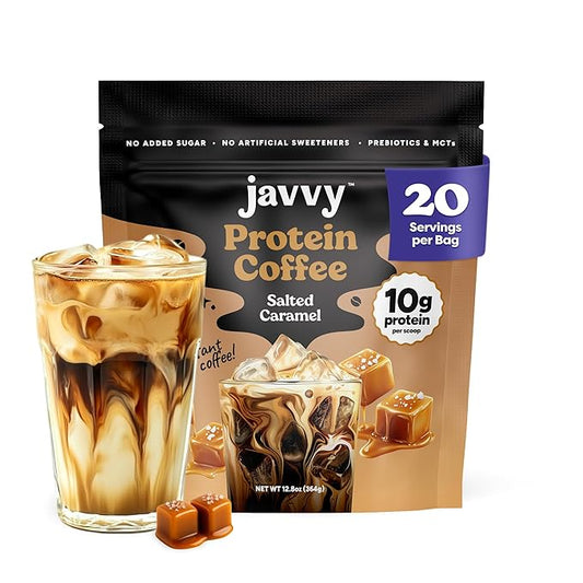 Salted Caramel Protein Iced Coffee - Premium Whey Protein & Instant Iced Coffees - 100% Natural Cold Brew - Zero Artificial Flavors & Sweeteners, 80 mg Caffeine, No Added Sugar, 20 Servings