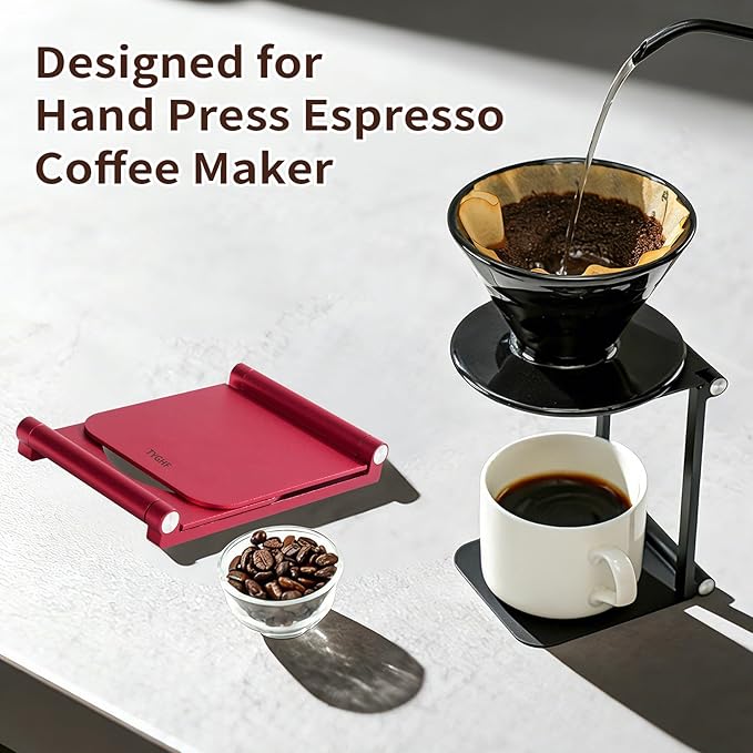 Pour Over Coffee Maker Stand,Foldable Portable Electric Espresso Machine Stand,Holder for Coffee Grinder,Universal Dripper,V60 Dripper,Travel Coffee Maker, Press Round&Red