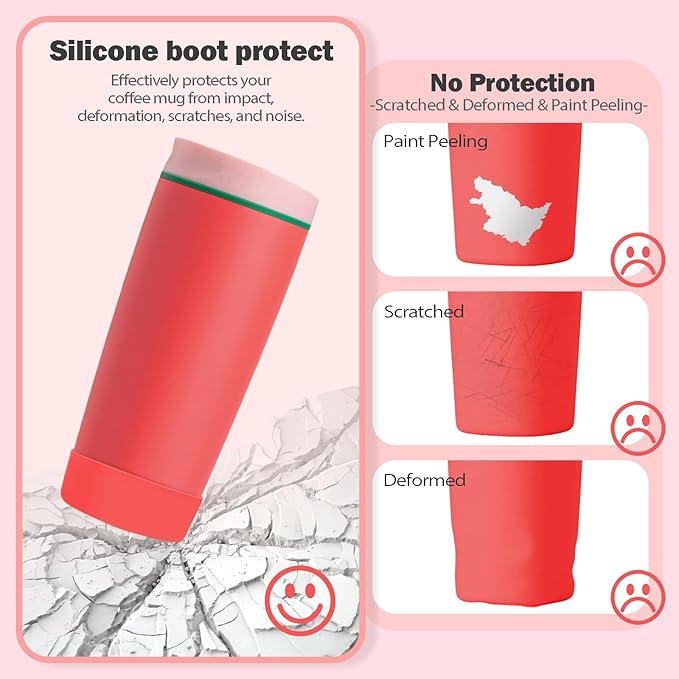 2pcs Silicone Boot for Owala SmoothSip Slider Coffee Tumbler 20oz 12oz, Anti-Slip Sleeve for Travel Coffee Mug, Protective Accessories for Owala BPA Free (Strawberry Fields)