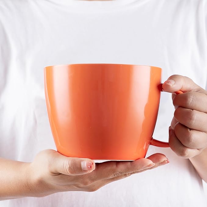 2XL Minimalist Coffee Mug Soup Cup, for Caffeine Lovers for Every Coffee Geek, and Dinner Soup Cereal Bowl with Handle to Breakfast, Machine Washable Ceramic Big Cup, Vibrant Unique Colour, Orange
