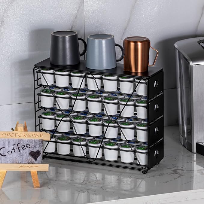 Flagship K Cup Holder for Keurig Pod K Cup Storage 4 Tier K Cup Drawer Organizer for Counter (56 Pods Capacity)