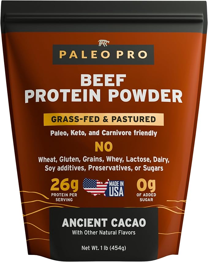 Paleo Pro Beef Protein Powder - Grass Fed Protein Powder Isolate - Pure Animal Based Pastured & Cage-Free | Dairy & Gluten Free, Natural and Clean Proteins for Paleo & Keto - 15 Days Supply (Cacao)